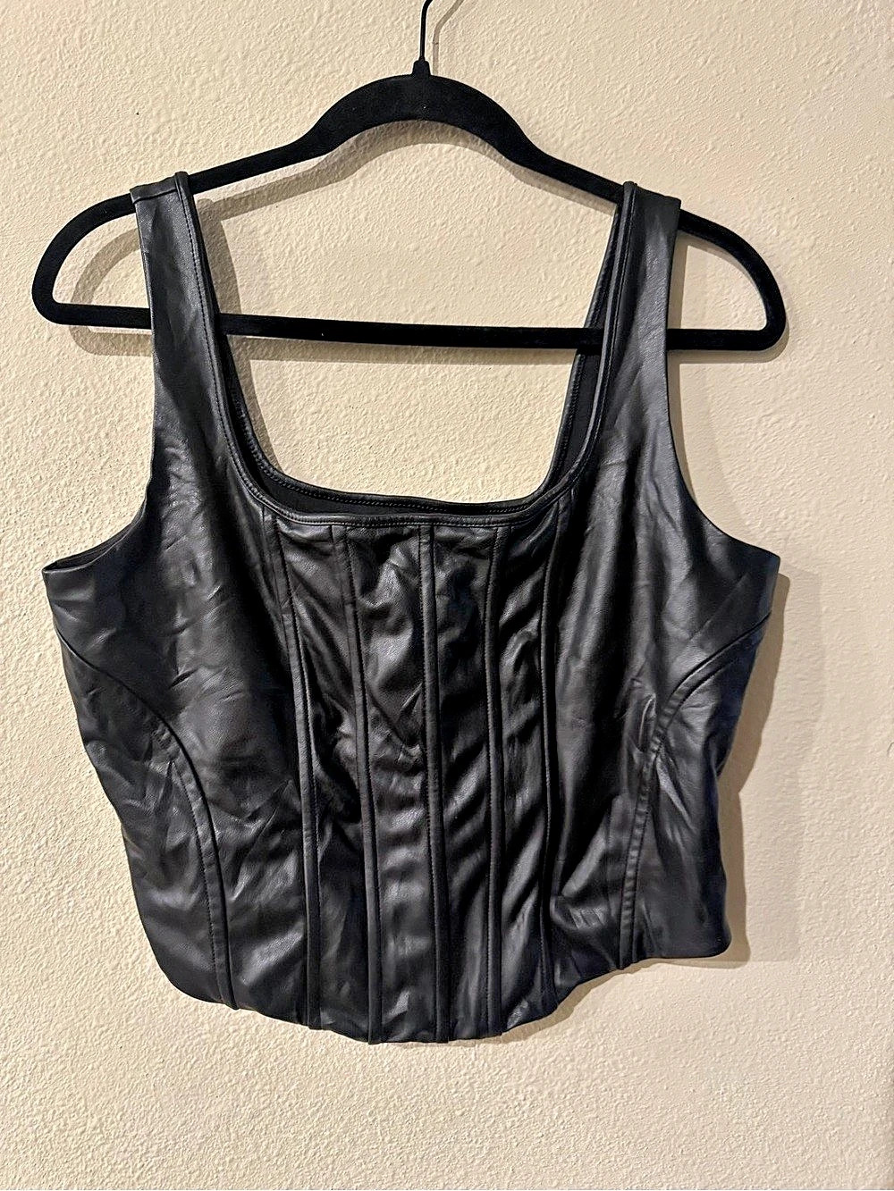Express Faux Leather Square Neck Corset Tank Black Size Medium
